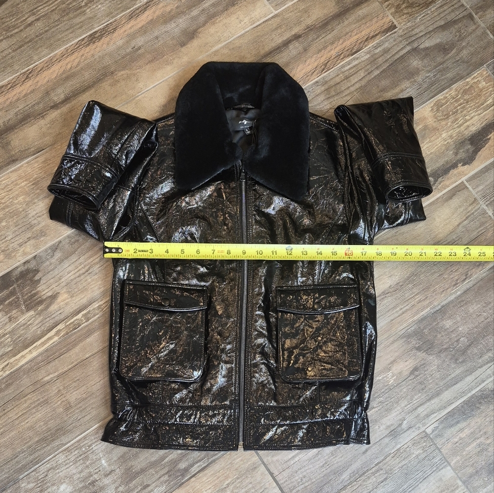 7 For All Mankind Genuine Patent Leather Full-Zip Fur Collar Jacket, S, $695 - Picture 6 of 15